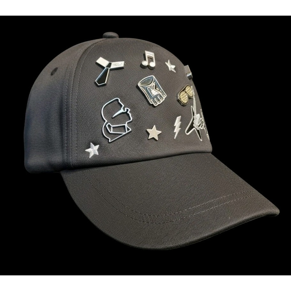 Karl Lagerfeld Rock and Roll Embellished Baseball Hat Cap Beanie - Black - Picture 5 of 16